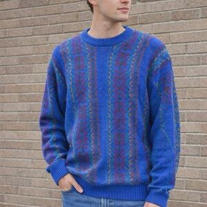 Vintage Colours by Alexander Julian 100% Shetland Wool Sweater Cobalt Blue M